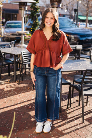 Peplum lace trim top