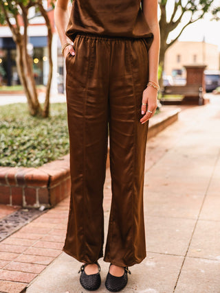Dark brown satin pull on pants