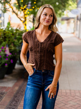 Dark brown lace trim top
