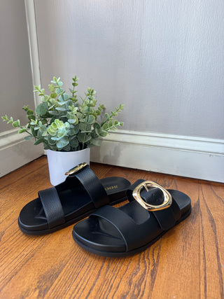 Black gold buckle sandal