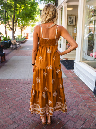 Mustard print sleeveless maxi dress