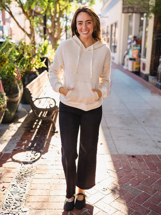 Cream & taupe stripe hoodie