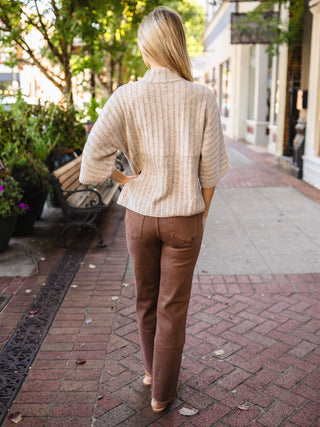 Oatmeal ribbed mock neck sweater