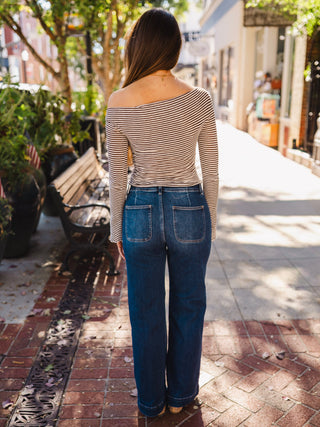 Brown stripe LS top