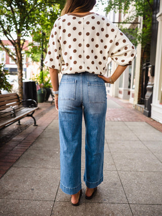 High rise pintuck wide leg jeans