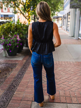 Satin jacquard lace trim top