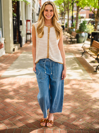 Taupe stripe sleeveless top