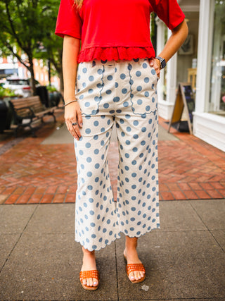 Polka dot scallop trim pants