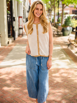 Taupe stripe sleeveless top