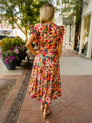 Ruffle sleeve, floral tiered dress