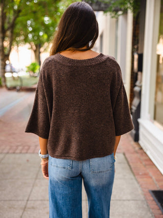 Brown half sleeve button down sweater