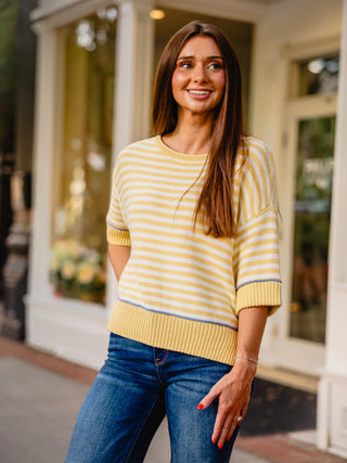 Butter yellow striped SS sweater