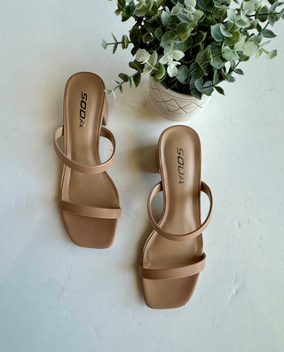 Double strap nude slip on heel