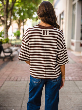 Striped waffle knit short sleeve boxy tee