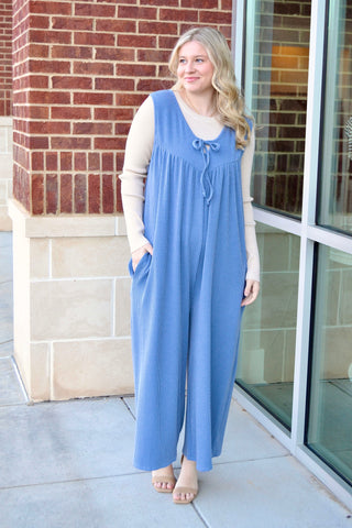 Denim blue ribbed jumpsuit