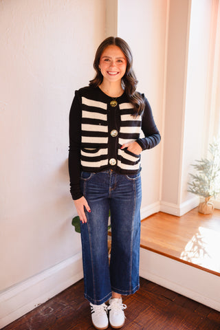 Sleeveless striped button down cardigan