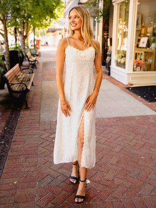 Cream & black dot midi dress