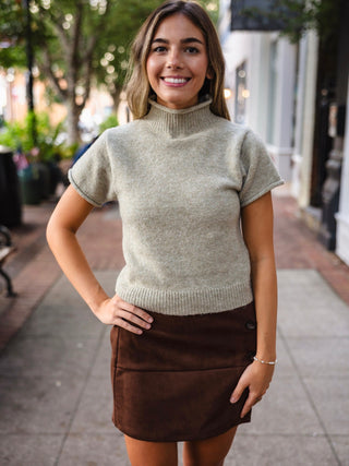 Sage SS mock neck sweater