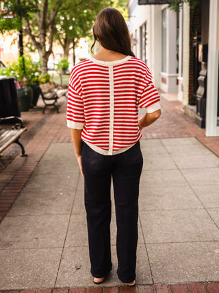 SS Stripe back button sweater