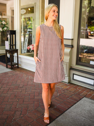 Gingham checked sleeveless dress