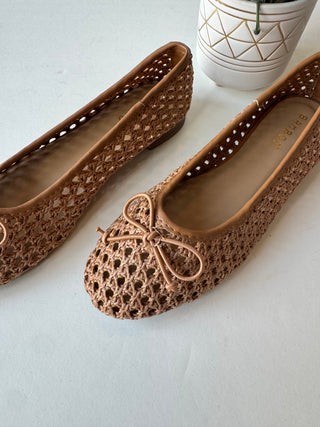 Cognac woven ballerina flats