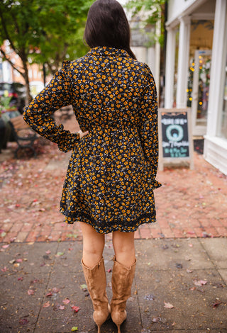 Floral printed lace trim dress