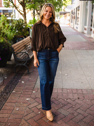 Brown puff sleeve blouse