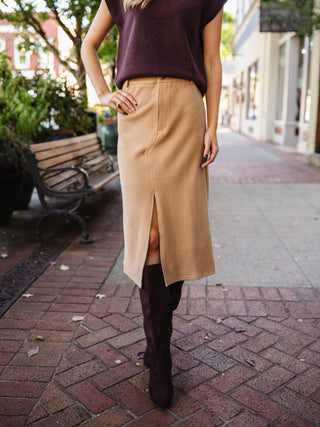 Camel soft stretch corduroy skirt
