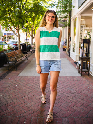 White & green stripe sleeveless top