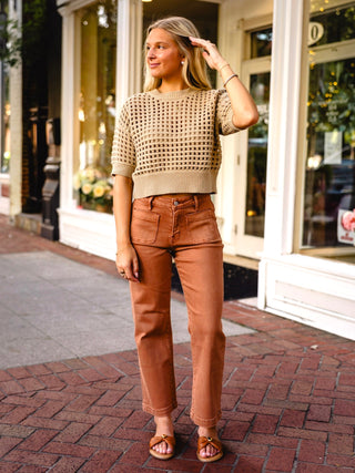 Taupe SS crochet sweater