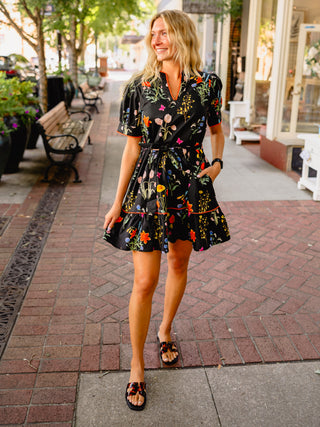 Black floral print dress