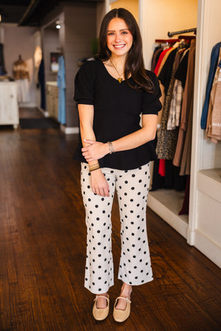 Oatmeal & black polka dot pants