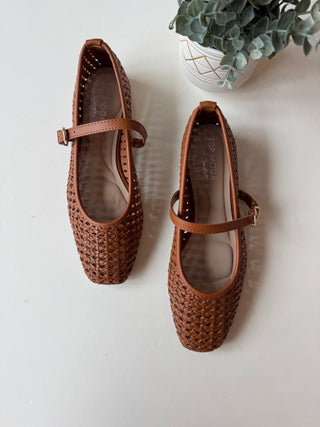 Woven mary jane flats