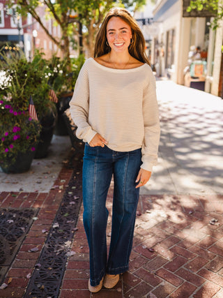 Cream & taupe stripe LS pullover