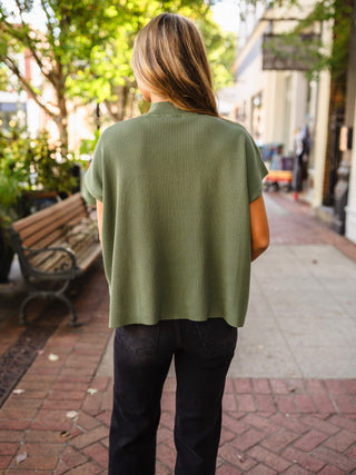 Light Olive Ribbed Mock-Neck Sweater