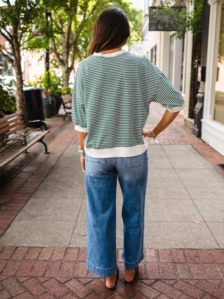 Hunter green striped pullover