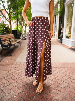 Brown and cream polka dot skirt