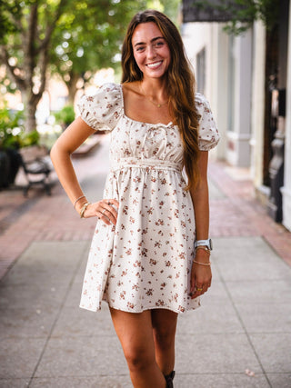 Oatmeal floral puff sleeve dress
