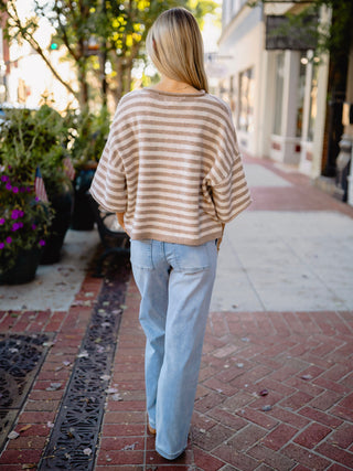 Striped raw edge button front cardigan