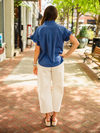 Ruffle trim SS blouse