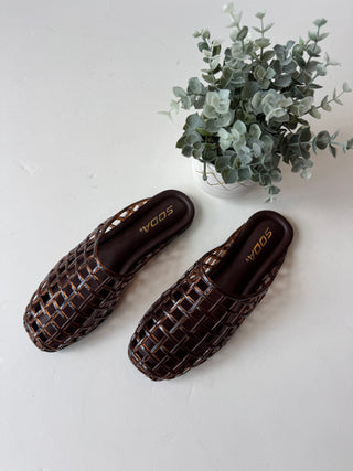 Brown jelly caged slip on mules