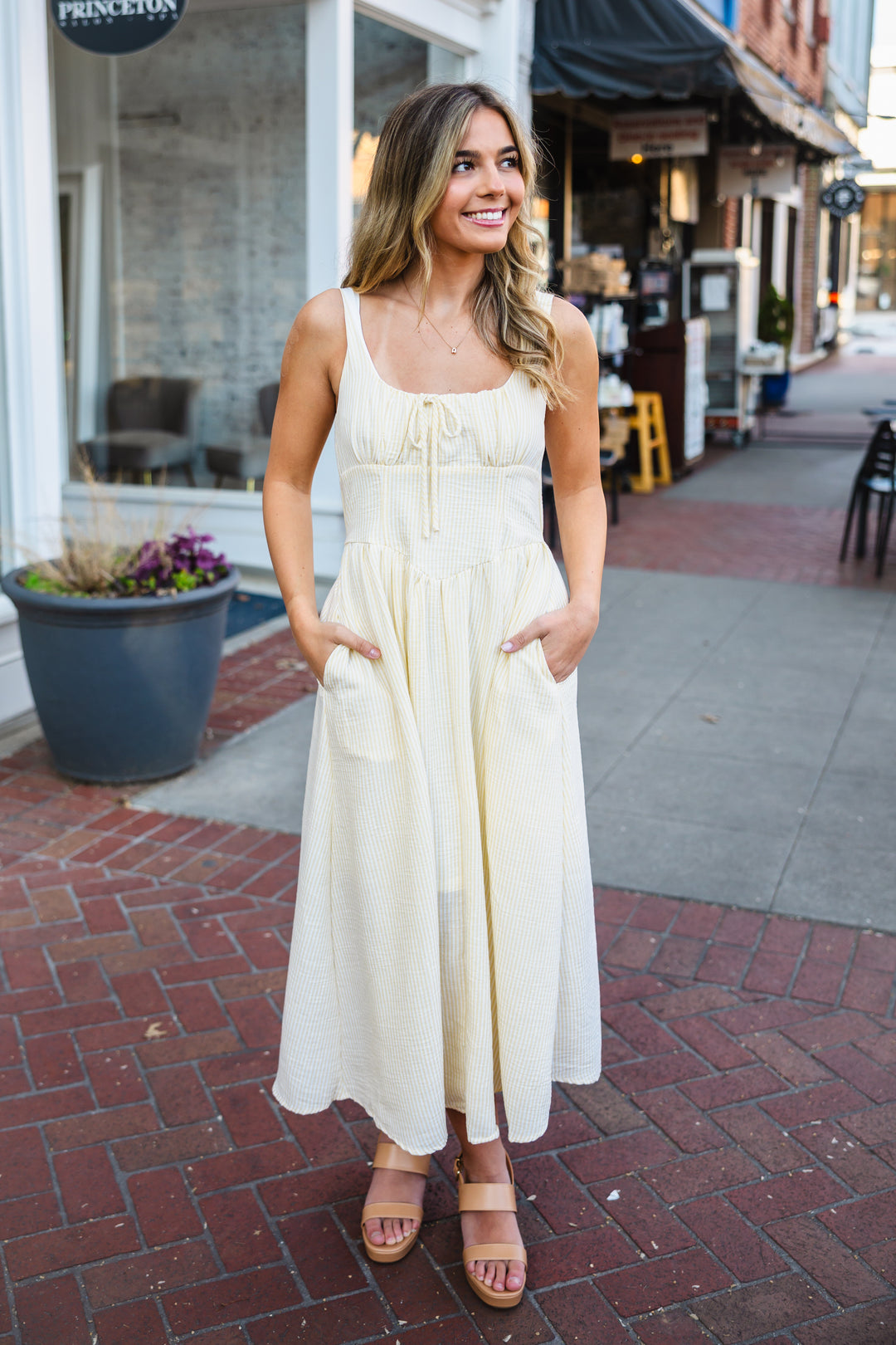 corset detail midi dress Spaghetti Strap Corset Detail Midi Dress from Moon River exclusive at L / LIGHT BLUE