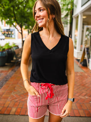 Ribbed Relaxed Fit Sleeveless V-Neck Top