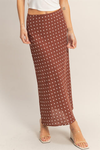 Polka dot linen blend midi skirt