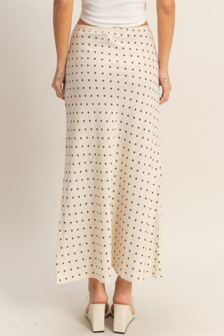 Polka dot linen blend midi skirt