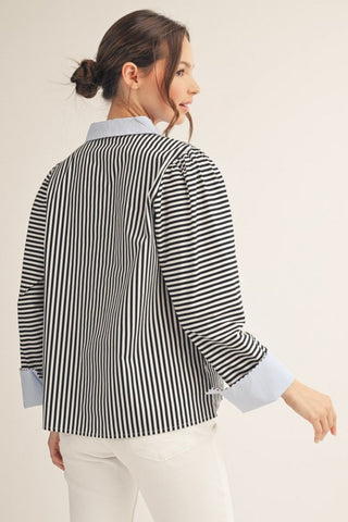 Black stripe contrast blouse