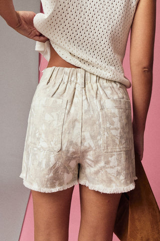 Camo Print Washed Denim Shorts