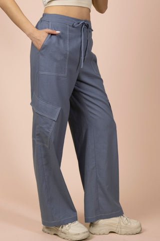 Linen wide leg cargo pants
