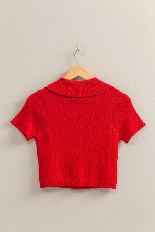 SS button front cropped sweater