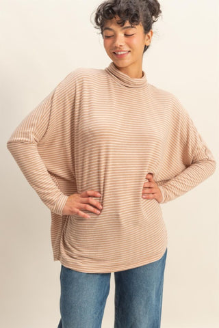 Oversized striped turtleneck top